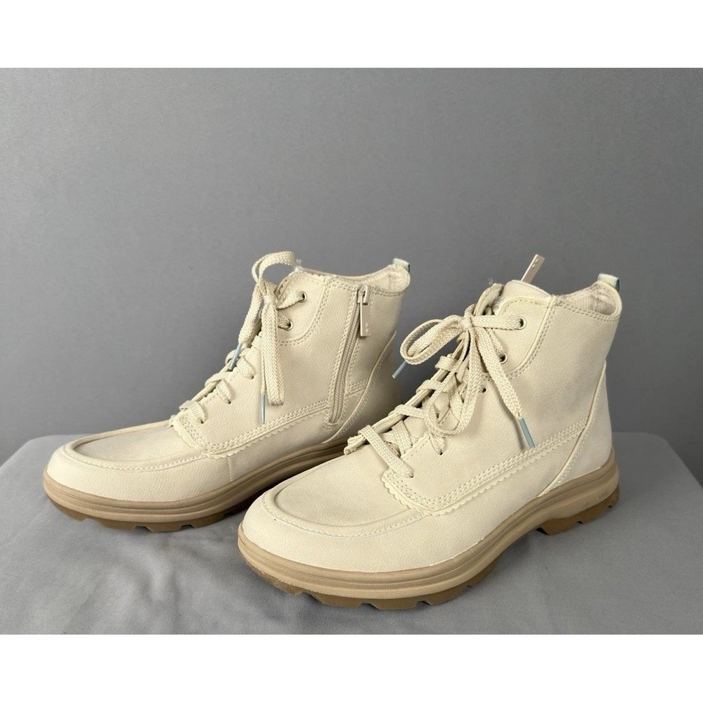 Ryka Women's Belfast Lace Up Water Repellent Boots Cream US 9.5W Wide NWT
